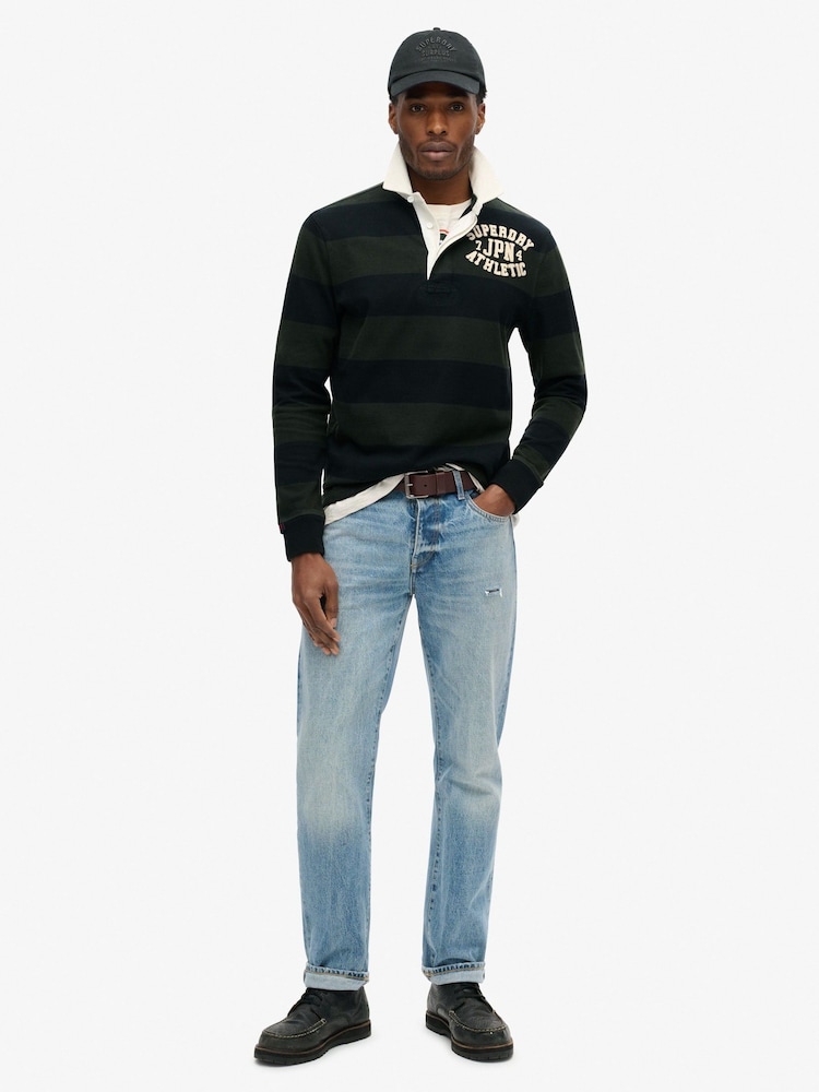 Superdry Black Vintage Athletic Relaxed Rugby Shirt - Image 2 of 6
