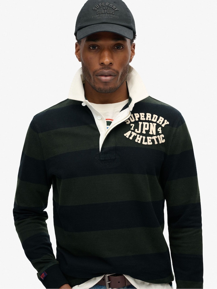 Superdry Black Vintage Athletic Relaxed Rugby Shirt - Image 3 of 6