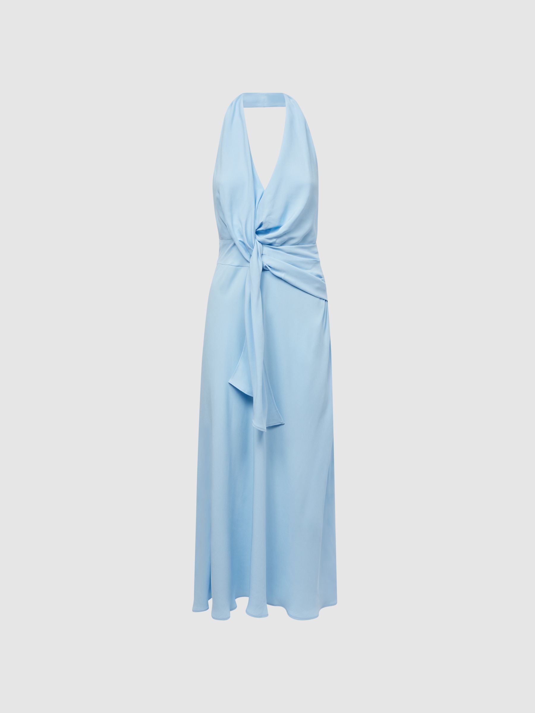 Buy Reiss Blue Amber Halter Neck Tie Detail Midi Dress from Next Luxembourg