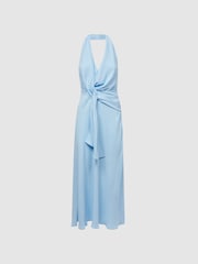 Reiss Blue Amber Halter Neck Tie Detail Midi Dress - Image 2 of 5