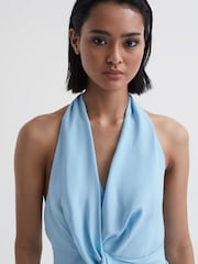 Reiss Blue Amber Halter Neck Tie Detail Midi Dress - Image 3 of 5