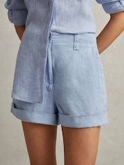 Reiss Dusty Blue Demi Linen Garment Dyed Shorts - Image 3 of 6