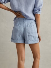 Reiss Dusty Blue Demi Linen Garment Dyed Shorts - Image 5 of 6