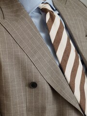 Reiss Chocolate/Ivory Sienna Textured Silk Blend Striped Tie - Image 2 of 5