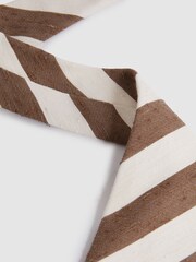 Reiss Chocolate/Ivory Sienna Textured Silk Blend Striped Tie - Image 3 of 5