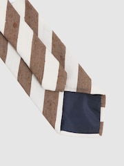 Reiss Chocolate/Ivory Sienna Textured Silk Blend Striped Tie - Image 4 of 5