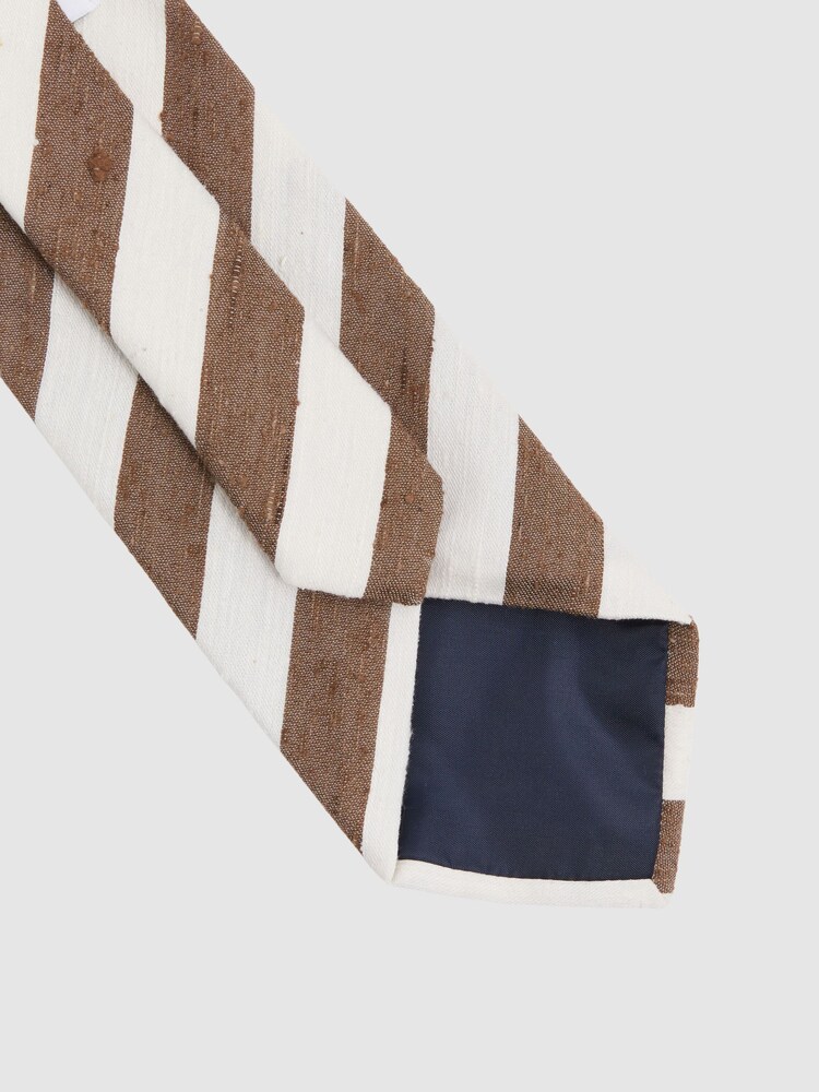Reiss Chocolate/Ivory Sienna Textured Silk Blend Striped Tie - Image 4 of 5