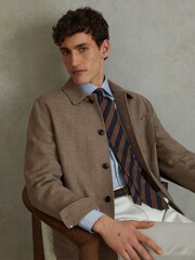 Reiss Tobacco/Navy Sienna Textured Silk Blend Striped Tie - Image 2 of 4
