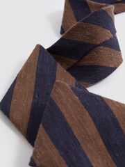Reiss Tobacco/Navy Sienna Textured Silk Blend Striped Tie - Image 3 of 4