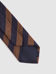 Reiss Tobacco/Navy Sienna Textured Silk Blend Striped Tie - Image 4 of 4