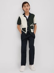 Reiss Green Multi Ata 9-13 yrs Knitted Colourblock Cuban Collar Shirt - Image 1 of 4