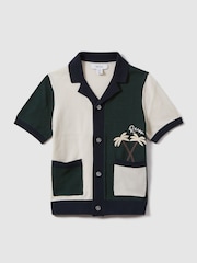 Reiss Green Multi Ata 9-13 yrs Knitted Colourblock Cuban Collar Shirt - Image 2 of 4