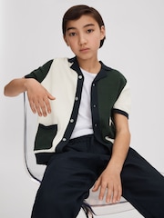 Reiss Green Multi Ata 9-13 yrs Knitted Colourblock Cuban Collar Shirt - Image 3 of 4