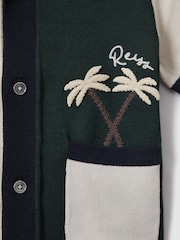 Reiss Green Multi Ata 9-13 yrs Knitted Colourblock Cuban Collar Shirt - Image 4 of 4