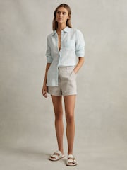 Reiss Oatmeal Demi 100% Linen Garment Dyed Shorts - Image 1 of 5