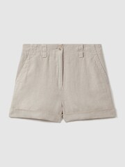 Reiss Oatmeal Demi 100% Linen Garment Dyed Shorts - Image 2 of 5
