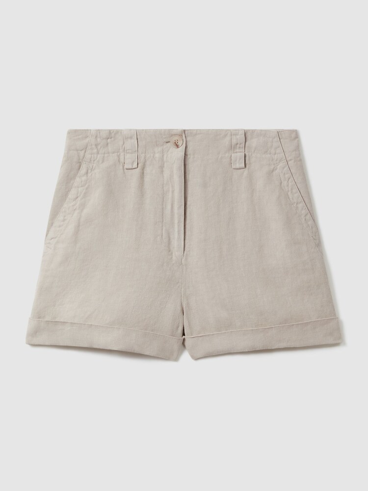 Reiss Oatmeal Demi 100% Linen Garment Dyed Shorts - Image 2 of 5