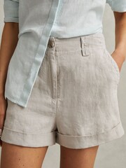 Reiss Oatmeal Demi 100% Linen Garment Dyed Shorts - Image 3 of 5