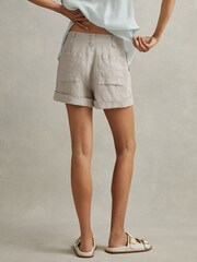 Reiss Oatmeal Demi 100% Linen Garment Dyed Shorts - Image 4 of 5