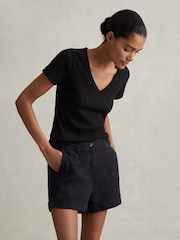 Reiss Navy Demi 100% Linen Garment Dyed Shorts - Image 1 of 6