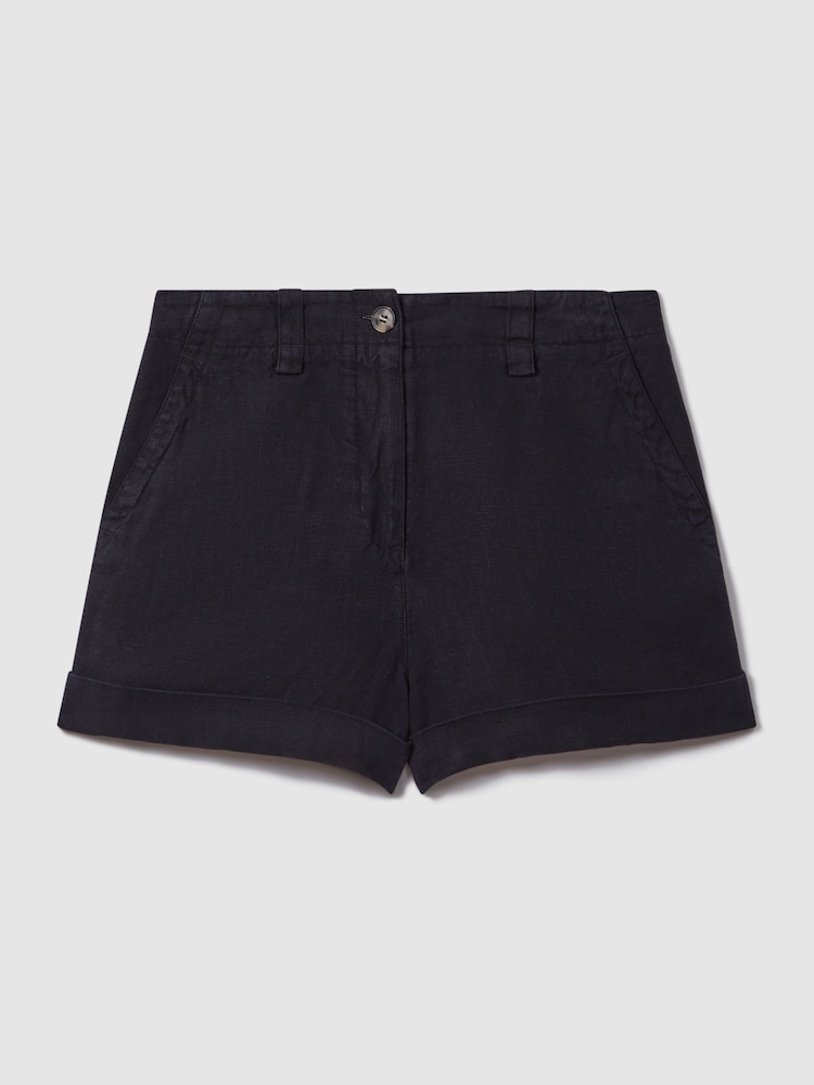 Reiss Navy Demi 100% Linen Garment Dyed Shorts - Image 2 of 6