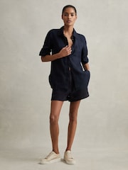 Reiss Navy Demi 100% Linen Garment Dyed Shorts - Image 3 of 6