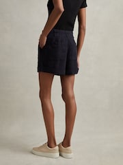 Reiss Navy Demi 100% Linen Garment Dyed Shorts - Image 4 of 6