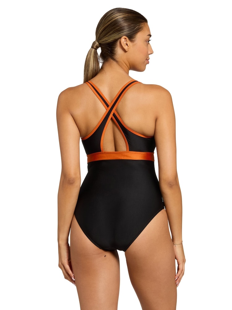 Zoggs Black Crossback Swimsuit With Shelf Bra Lining - Image 2 of 6 Zoggs Black Crossback Swimsuit With Shelf Bra Lining - Image 2 of 6