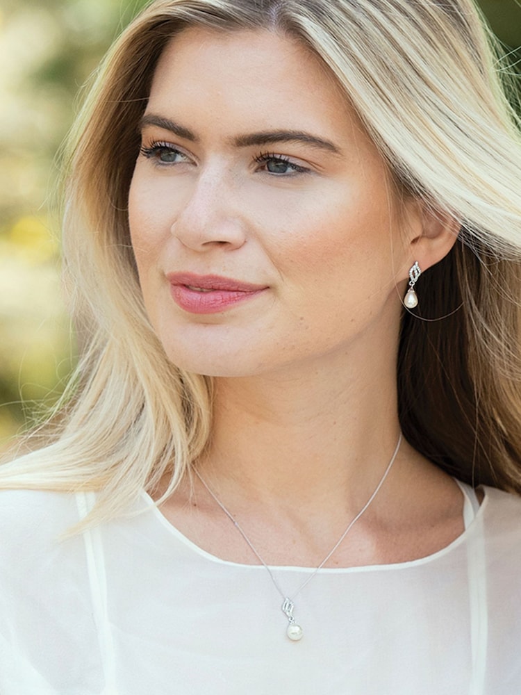Ivory & Co Rhodiium Lisbon Crystal And Pearl Romantic Earrings - Image 2 of 5
