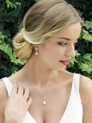 Ivory & Co Rhodiium Lisbon Crystal And Pearl Romantic Earrings - Image 3 of 5
