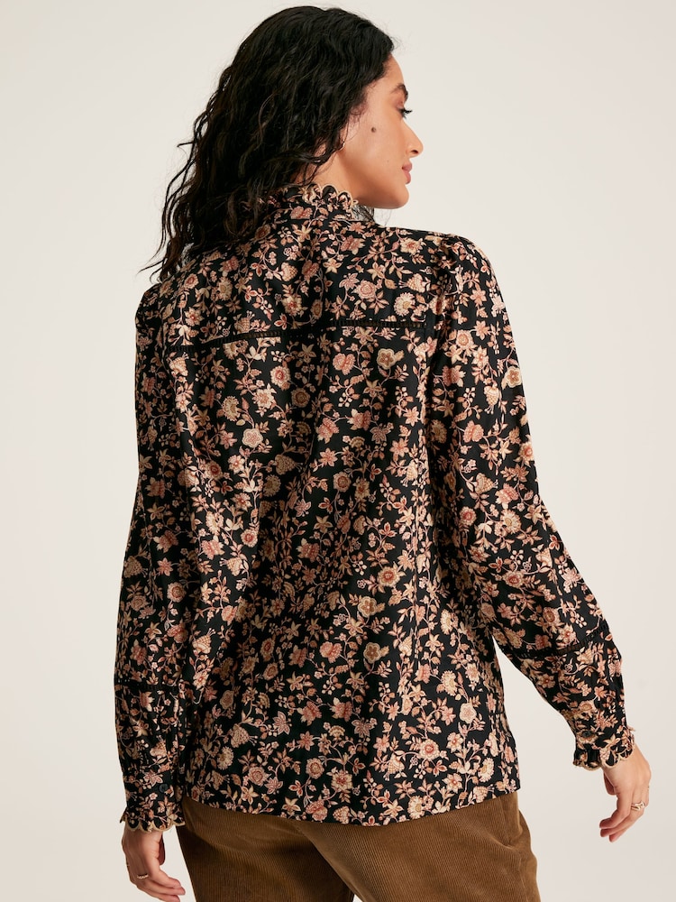 Joules Perla Black/Cream Scallop Collar Floral Blouse - Image 2 of 9