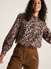 Joules Perla Black/Cream Scallop Collar Floral Blouse - Image 4 of 9