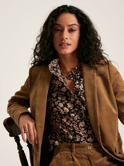 Joules Perla Black/Cream Scallop Collar Floral Blouse - Image 5 of 9