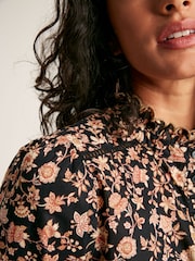 Joules Perla Black/Cream Scallop Collar Floral Blouse - Image 6 of 9
