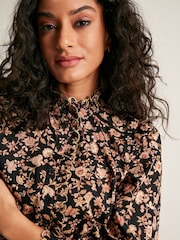 Joules Perla Black/Cream Scallop Collar Floral Blouse - Image 7 of 9