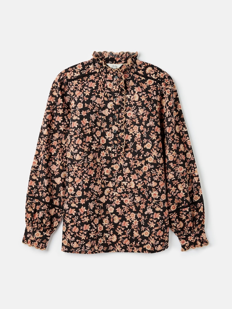 Joules Perla Black/Cream Scallop Collar Floral Blouse - Image 9 of 9