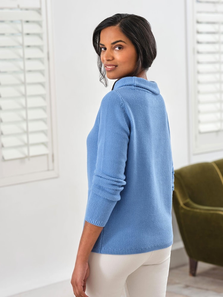 Pure Collection Blue Cotton Bardot Neck Sweater - Image 2 of 2