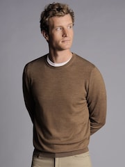 Charles Tyrwhitt Beige Brown Pure Merino Quarter Zip Jumper - Image 1 of 5