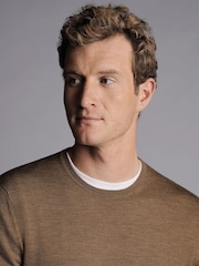 Charles Tyrwhitt Beige Brown Pure Merino Quarter Zip Jumper - Image 2 of 5