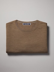Charles Tyrwhitt Beige Brown Pure Merino Quarter Zip Jumper - Image 4 of 5