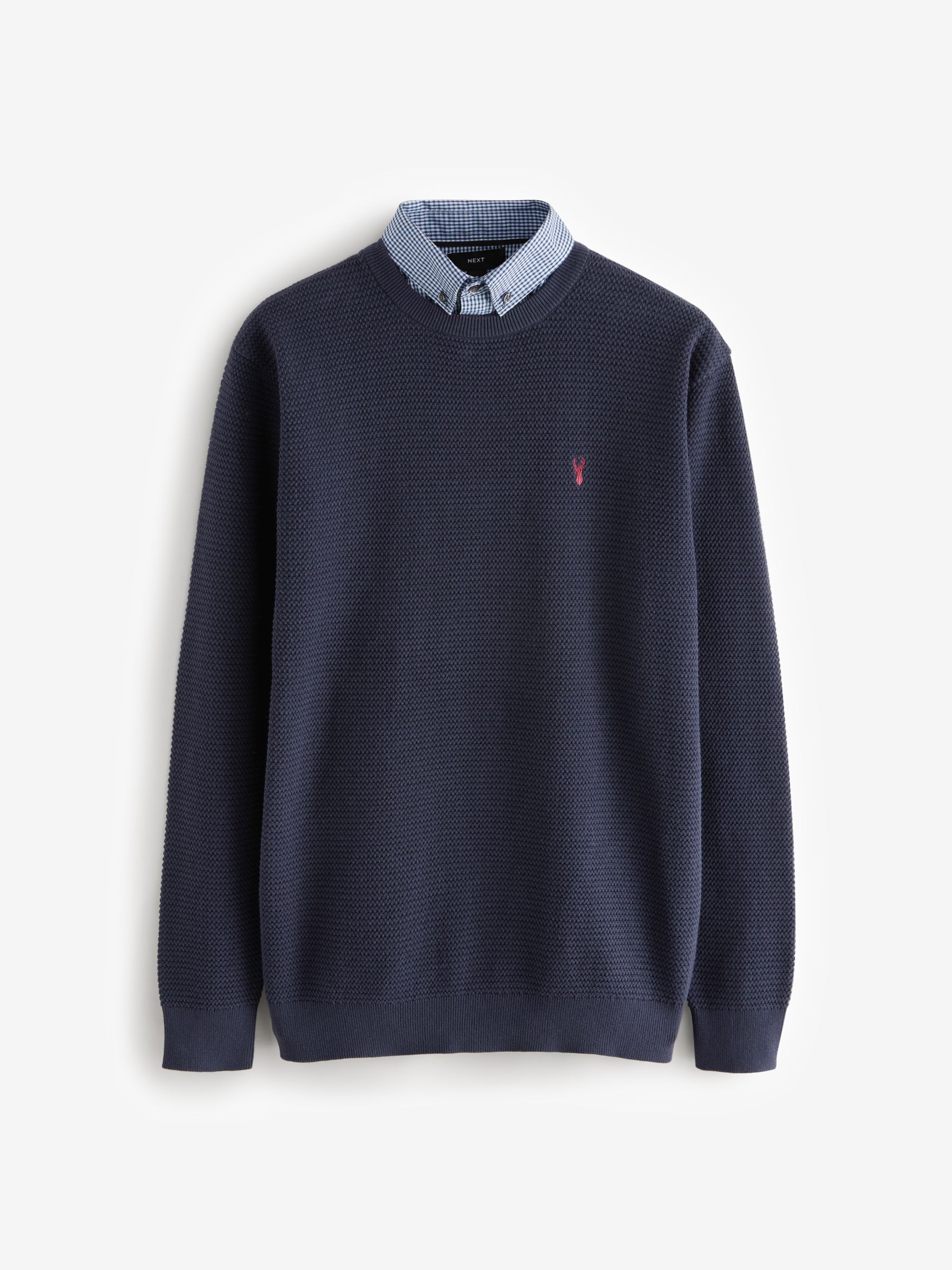 Buy Navy Blue Gingham Crew Neck Regular 100% Cotton Mock Shirt Jumper from  Next USA