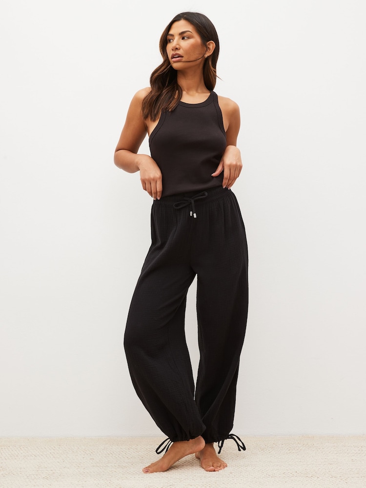 Monochrome Rib Vest Crinkle Bottom Pyjamas - Image 3 of 11