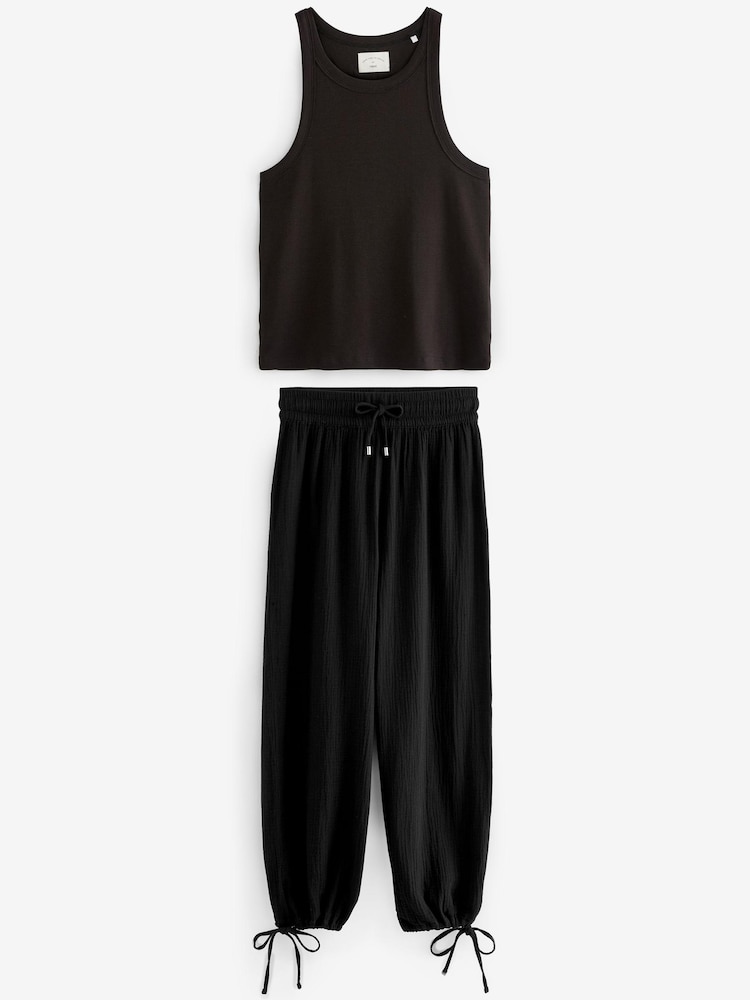 Monochrome Rib Vest Crinkle Bottom Pyjamas - Image 8 of 11