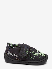 Black Dinosaur Splat Touch Fastening Cupsole Slippers - Image 1 of 4