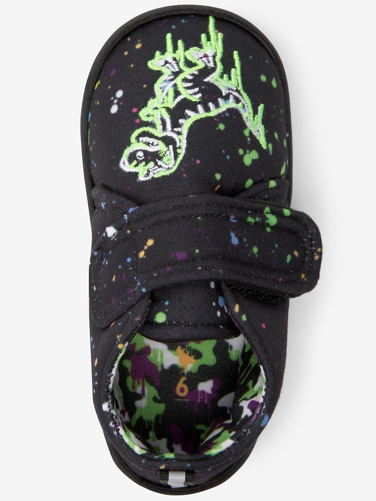Black Dinosaur Splat Touch Fastening Cupsole Slippers - Image 3 of 4