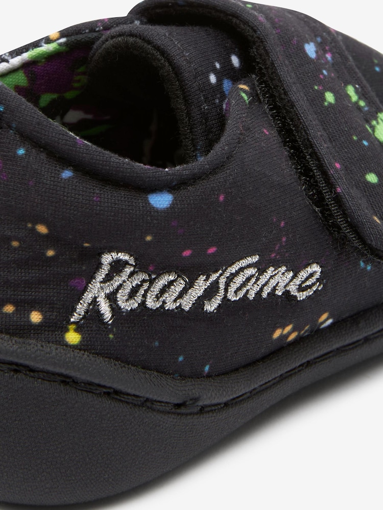 Black Dinosaur Splat Touch Fastening Cupsole Slippers - Image 4 of 4