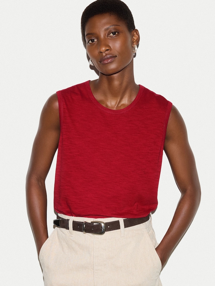 Jigsaw Red Cotton Scoop Slub Tank - Image 1 of 5 Jigsaw Red Cotton Scoop Slub Tank - Image 1 of 5