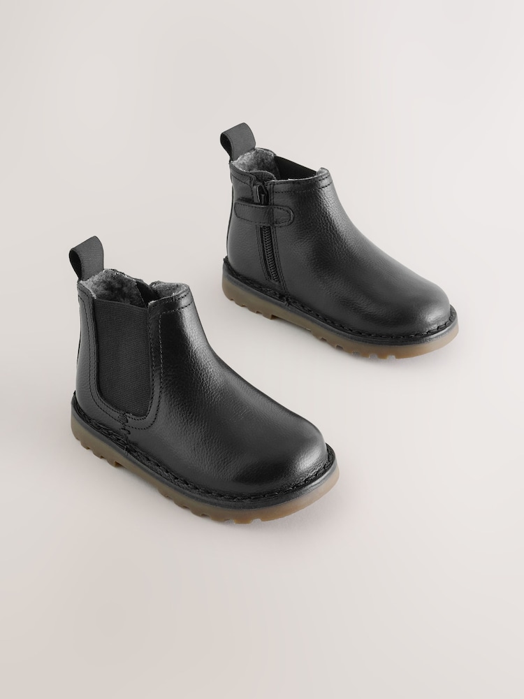 Black Standard Fit (F) Warm Lined Leather Chelsea Boots - Image 1 of 5