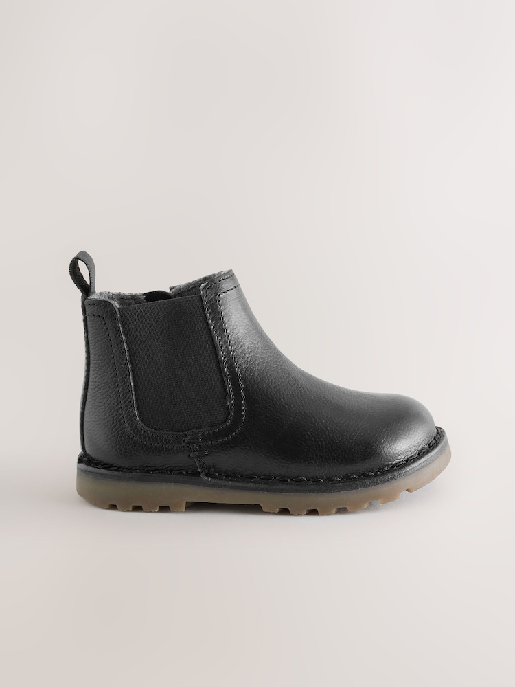 Black Standard Fit (F) Warm Lined Leather Chelsea Boots - Image 2 of 5