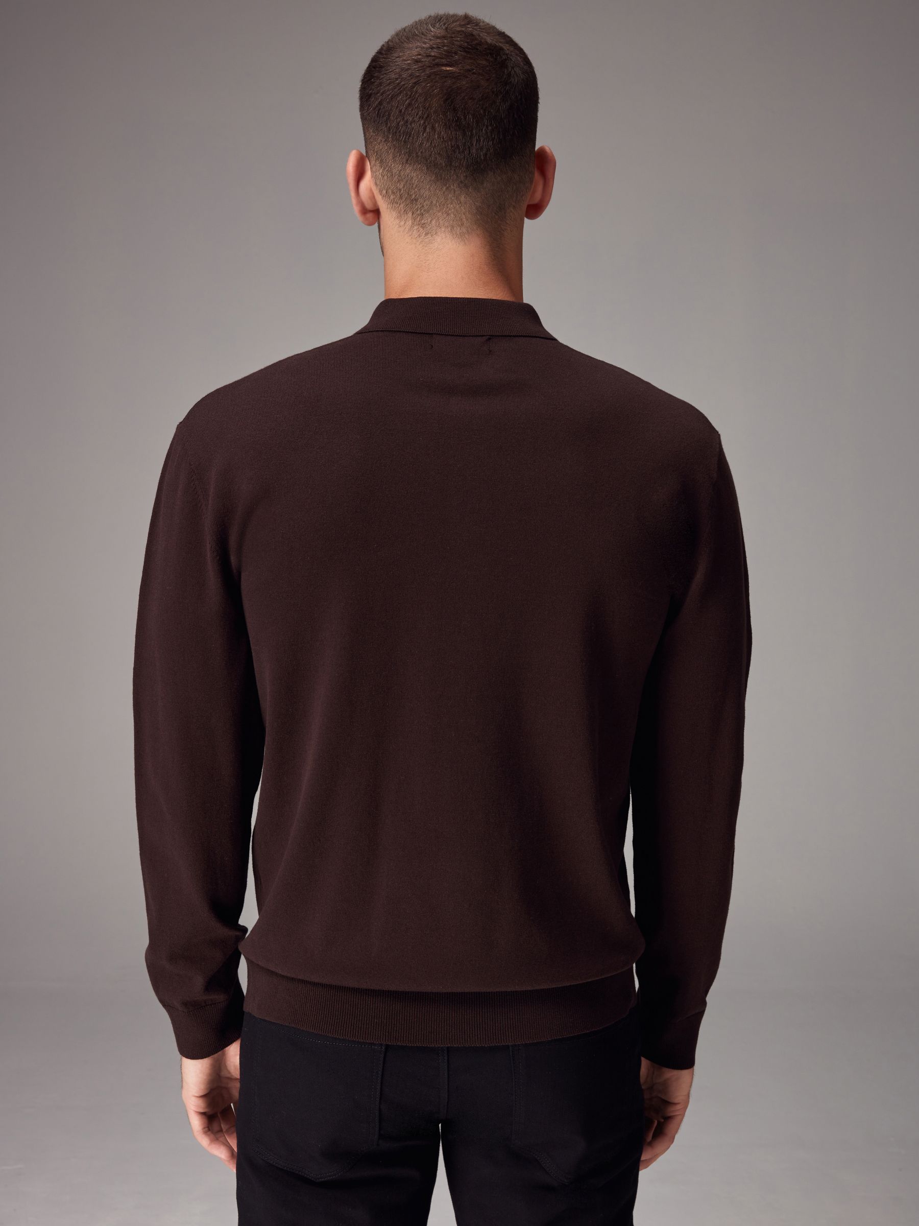 Buy Brown Chocolate Regular Fit Knitted Long Sleeve Polo